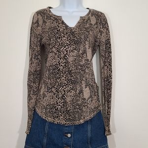 Lucky Brand Knit Top Brown Tan Cotton Sz M Cotton